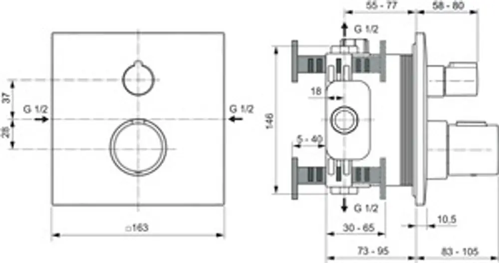 IS-Einzelthermostat-UP-Ceratherm-C100-BS2-Rosette-163x163mm-Chrom-A6956AA gallery number 7